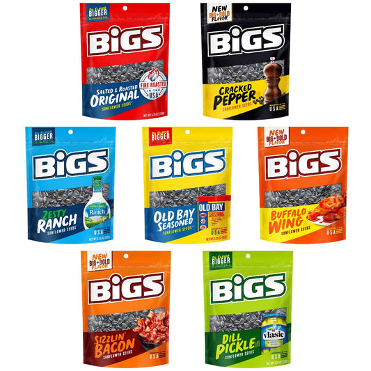 BIGS Sunflower Seeds Assorted Variety Pack - Keto Friendly Snack, Low Carb Lifestyle, 5.35 Ounce Bag (Pack of 7)
