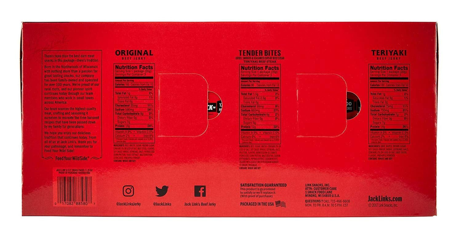 Beef Jerky Variety Pack: 3 Original Flavored, 3 Tender Bites, 3 Teriyaki (1.25 Ounces per Package)