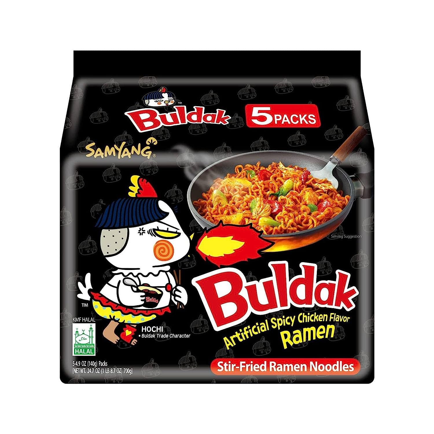 Buldak Spicy Ramen, Hot Chicken Ramen, Korean Stir-Fried Instant Noodle, Original, 1 Bag with 5 Pack