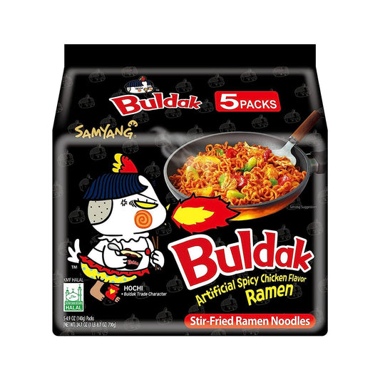 Buldak Spicy Ramen, Hot Chicken Ramen, Korean Stir-Fried Instant Noodle, Original, 1 Bag with 5 Pack
